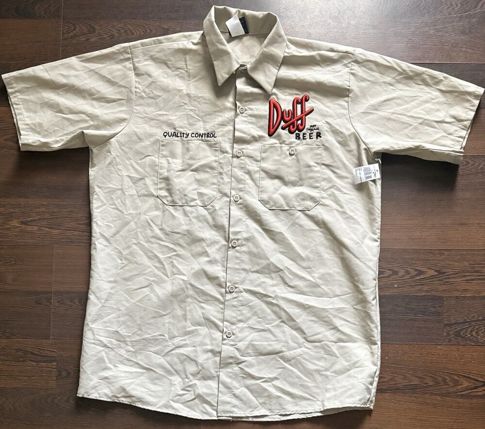 Universal Studios The Simpsons Quality Control Duff Beer Work Shirt Size L